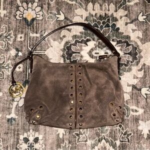 Michael Kors VTG y2k Taupe Suede Shoulder Bag with Gold Accents